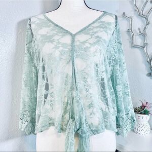 Full Circle Trends Teal Blue Lace Tie Knot Top Medium